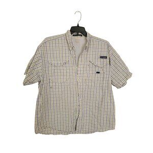 Columbia PFG Super Bonehead Shirt Mens XL White Plaid Button Vented Short Sleeve
